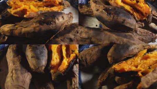 烤白薯烤红薯烤地瓜蜜薯高清在线视频素材下载