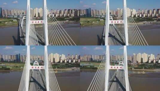 陕西汉中龙岗大桥近景航拍右环绕高清在线视频素材下载