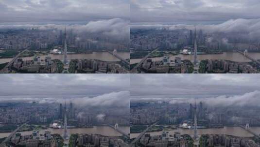 【4K延时】广州塔CBD雨天云雾流云城市都市高清在线视频素材下载
