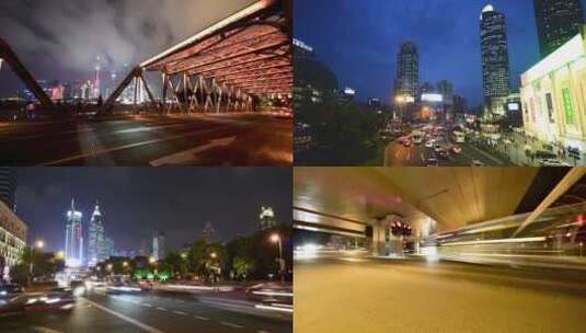 上海晚上交通延时高清在线视频素材下载