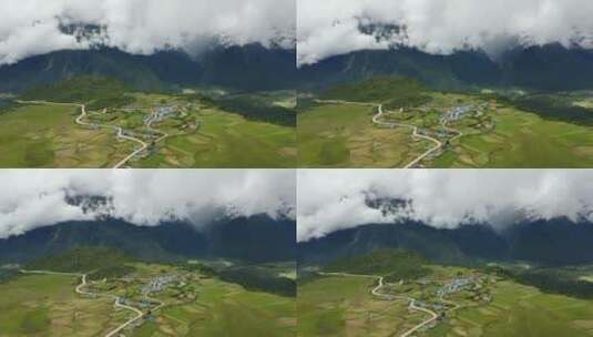 西藏吉隆沟乃村乡村田野自然风光航拍高清在线视频素材下载