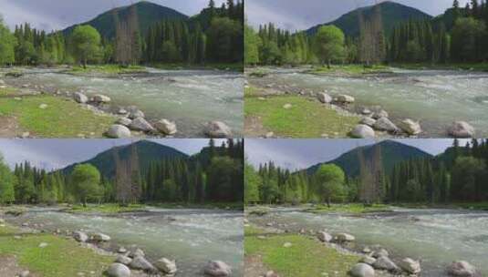 航拍森林河流风景高清在线视频素材下载