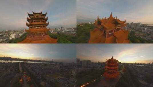 【fpv】穿越黄昏黄鹤楼灯光秀高清在线视频素材下载