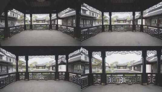空旷中式合院江南园林别墅回廊高清在线视频素材下载