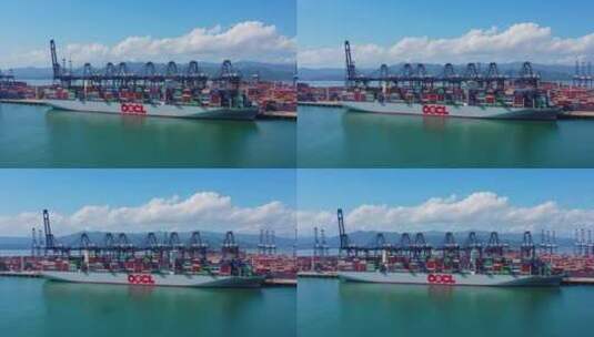 深圳盐田港货轮桥吊集装箱工作左环绕2高清在线视频素材下载