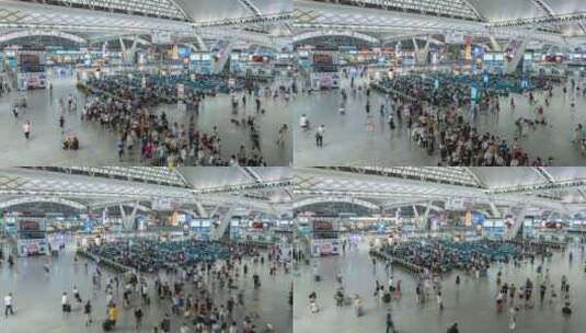 广州南站候车旅客延时摄影高清在线视频素材下载