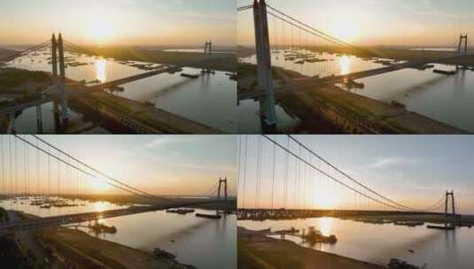 4K航拍夕阳下的洞庭湖大桥高清在线视频素材下载
