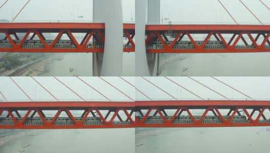 航拍重庆轻轨穿越千厮门大桥4K高清在线视频素材下载