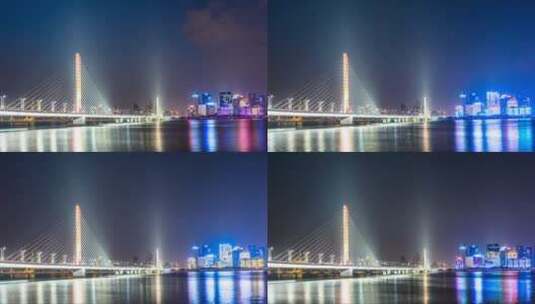 杭州城市夜晚的桥梁与河流高清在线视频素材下载