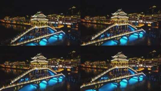 湖南湘西凤凰古城著名旅游景点最美小镇航拍高清在线视频素材下载