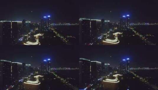 杭州滨江区城市夜景航拍4k高清在线视频素材下载