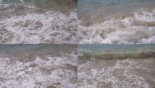 涨潮海浪拍岸泡沫沙滩高清在线视频素材下载