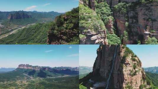 太行山 风景 瀑布 航拍高清在线视频素材下载