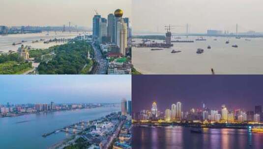 武汉城市建筑高楼长江航线轮船高清在线视频素材下载