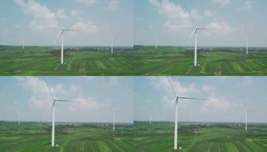 4k 航拍户外农田绿色风力发电机高清在线视频素材下载