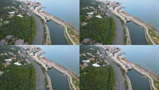 航拍户外城市海岸线道路交通 4k高清在线视频素材下载