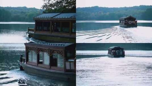 杭州西湖游船快艇驶过4K视频合集高清在线视频素材下载