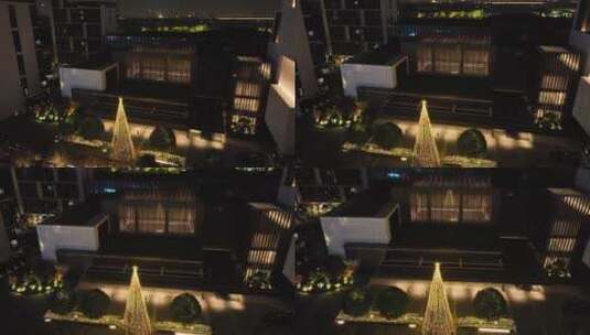高清航拍苏州柏悦酒店2023年圣诞树夜景高清在线视频素材下载