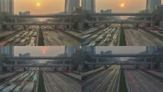 北京城市道路环线和轻轨延时下摇镜头高清在线视频素材下载