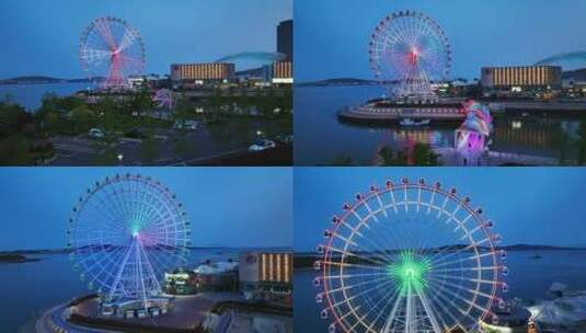 青岛西海岸新区夜景城市夜景航拍高清在线视频素材下载