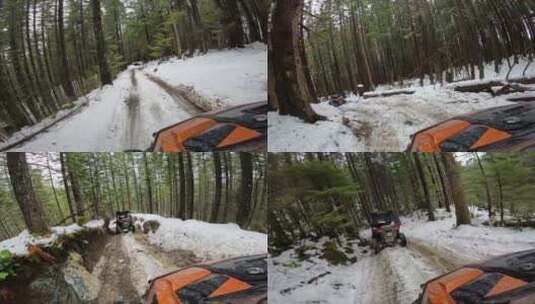越野车ORV冬季森林雪地驾驶高清在线视频素材下载