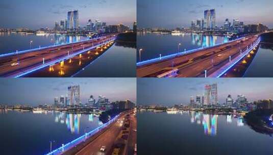 苏州中心城市地标建筑东方之门现代大道夜景高清在线视频素材下载