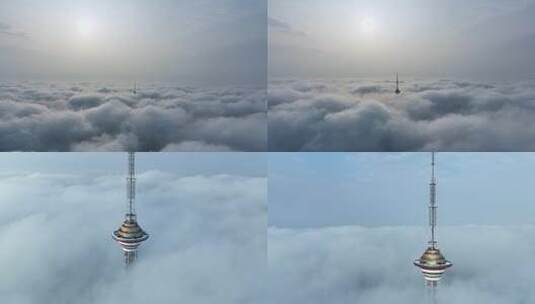 4K60帧株洲神农塔穿云云海平流雾高清在线视频素材下载