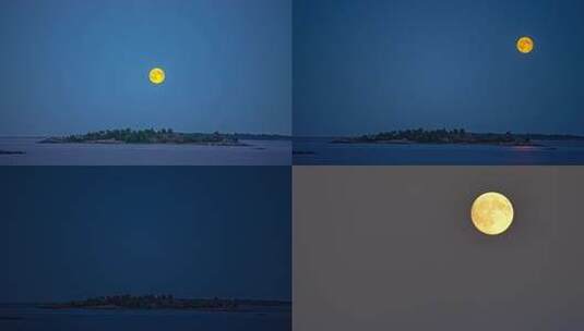 夜晚月亮慢慢升起圆月中秋月亮高清在线视频素材下载