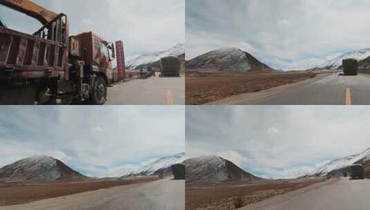西藏旅游风光318国道车窗外雪山路段高清在线视频素材下载