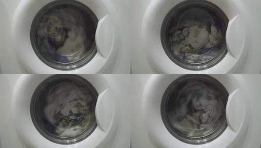 滚筒洗衣机洗衣服特写工作原理高清在线视频素材下载