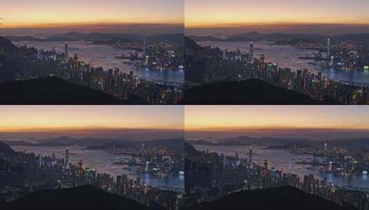 香港维多利亚港城市夜景蓝调航拍高清在线视频素材下载
