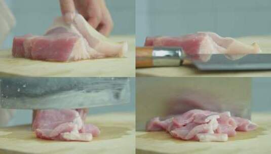 在厨房把猪肉切成小块高清在线视频素材下载