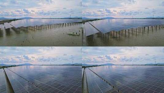 太阳能鱼塘光伏发电风力发电清洁能源碳中和高清在线视频素材下载