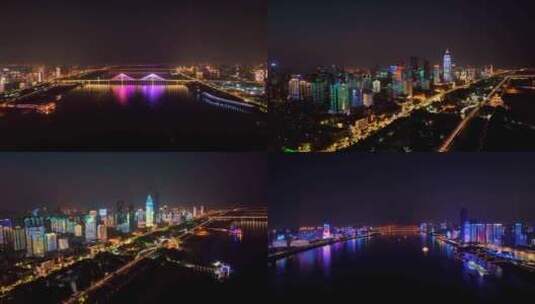 航拍武汉江滩夜景灯光秀高清在线视频素材下载
