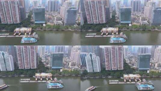 广州珠江岸边建筑航拍高清在线视频素材下载
