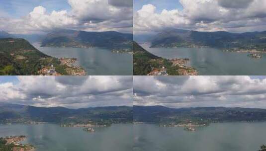 俯瞰奥尔塔湖和意大利圣朱利奥岛的全景高清在线视频素材下载