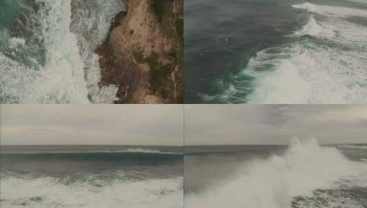 航拍海浪大浪淘沙海岸海面海浪翻滚涨潮高清在线视频素材下载