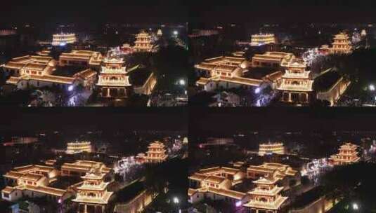 潮州古城广济楼牌坊街夜景航拍高清在线视频素材下载