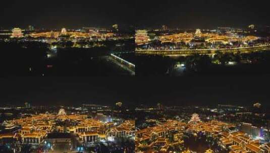 河北沧州南川楼历史文化街区夜景航拍高清在线视频素材下载