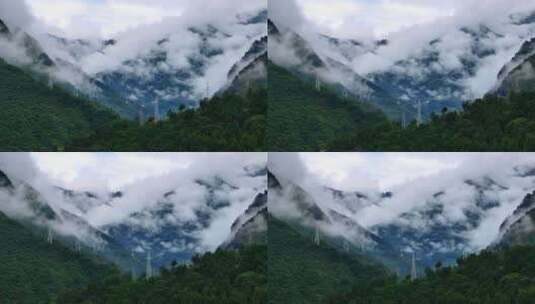 川西山间森林云海震撼航拍高清在线视频素材下载