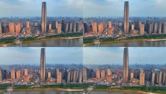 4K航拍武汉武昌区绿地中心大厦高清在线视频素材下载
