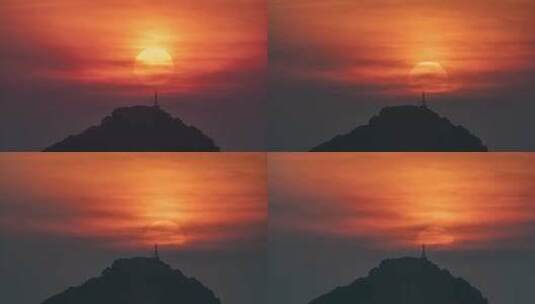 广西柳州鹅山长焦日落延时摄影高清在线视频素材下载