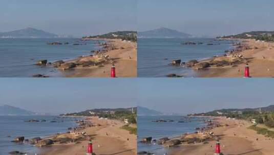 厦门椰风寨沙滩清晨航拍高清在线视频素材下载