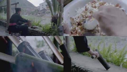 传统竹筒饭制作过程高清在线视频素材下载