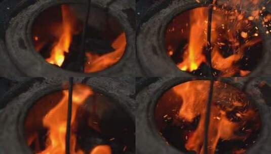 火炉，火苗，煤炭高清在线视频素材下载