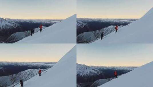 登山攀登雪山航拍高清在线视频素材下载