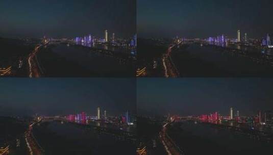 长沙橘子洲头夜景航拍4k高清在线视频素材下载