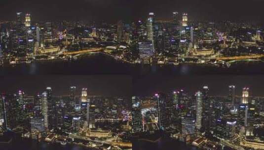 新加坡金融商务区夜景航拍高清在线视频素材下载