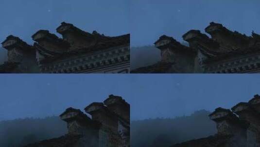 江南夜空徽派建筑马头墙月亮高清在线视频素材下载