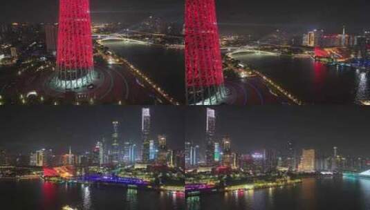 2023广州珠江新城灯光秀夜景航拍高清在线视频素材下载